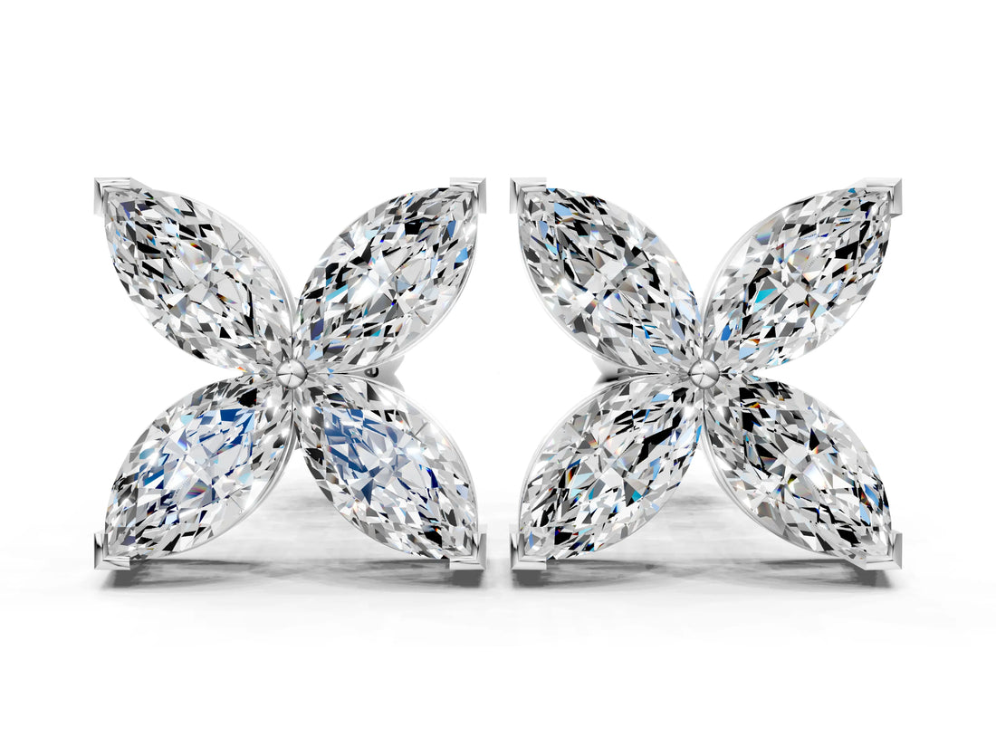 White gold Marquise Cut Diamond Flower Stud Earrings_24