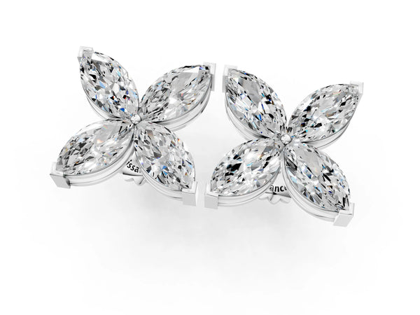 Platinum Marquise Cut Diamond Flower Stud Earrings