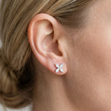 Silver 3.22 Carat E-F VVS-VS Marquise Diamond Flower Stud Earrings