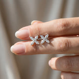 White gold Marquise Cut Diamond Flower Stud Earrings_32