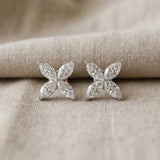 White gold Marquise Cut Diamond Flower Stud Earrings_33
