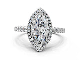 White gold Marquise Cut Diamond Halo Engagement Ring with Pavé Band and Prong Setting_27