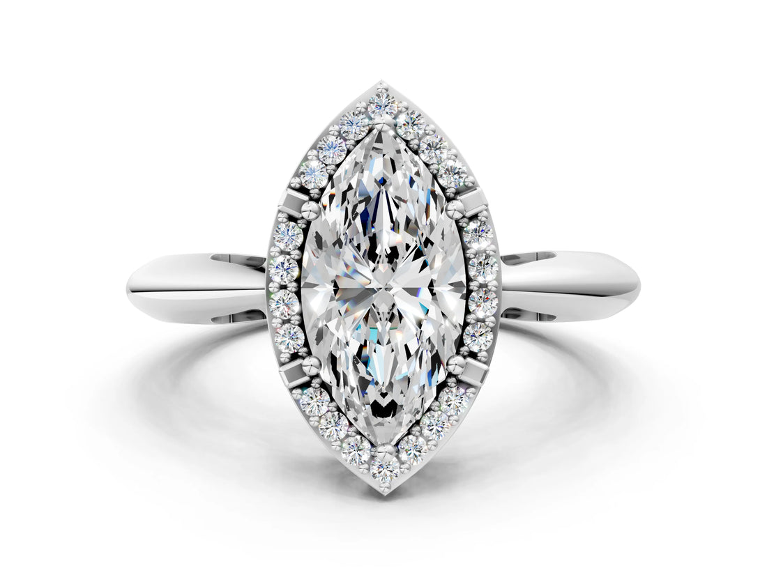 White gold Marquise Cut Diamond Halo Engagement Ring with Split Shank and Four-Prong Setting_110