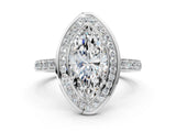 White gold Marquise Cut Diamond Halo Ring with Bezel Frame and Pavé Band_98