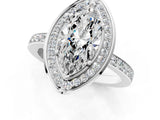 White gold Marquise Cut Diamond Halo Ring with Bezel Frame and Pavé Band_99