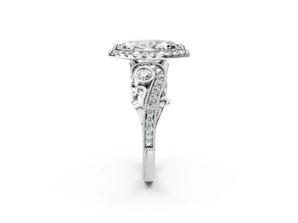 Sterling Silver Marquise Halo Engagement Ring Setting with Bezel Accents