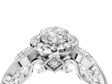 White gold Marquise Cut Diamond Halo Ring with Milgrain Pavé Band and Four-Prong Setting_102