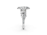 White gold Marquise Cut Diamond Halo Ring with Milgrain Pavé Band and Four-Prong Setting_118