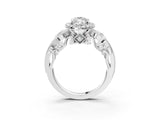White gold Marquise Cut Diamond Halo Ring with Milgrain Pavé Band and Four-Prong Setting_97