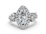 White gold Marquise Cut Diamond Halo Ring with Milgrain Pavé Band and Four-Prong Setting_98