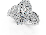 White gold Marquise Cut Diamond Halo Ring with Milgrain Pavé Band and Four-Prong Setting_99