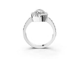 White gold Marquise Cut Diamond Halo Ring with Pavé Band and Prong Setting_10