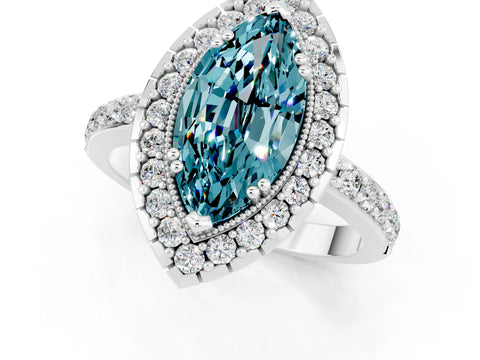 White gold Marquise Cut Diamond Halo Ring with Pavé Band and Prong Setting_1