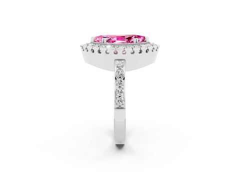 White gold Marquise Cut Diamond Halo Ring with Pavé Band and Prong Setting_2