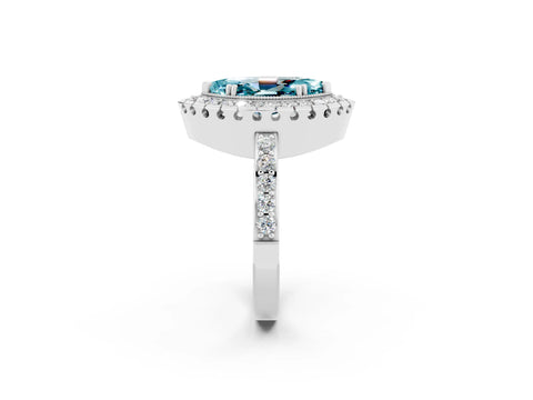 White gold Marquise Cut Diamond Halo Ring with Pavé Band and Prong Setting_2