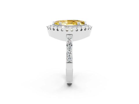 White gold Marquise Cut Diamond Halo Ring with Pavé Band and Prong Setting_2