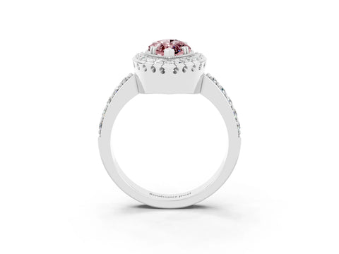 White gold Marquise Cut Diamond Halo Ring with Pavé Band and Prong Setting_3