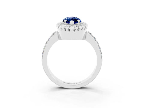 White gold Marquise Cut Diamond Halo Ring with Pavé Band and Prong Setting_3