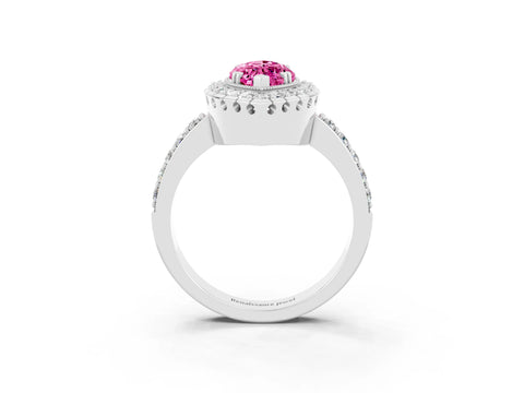 White gold Marquise Cut Diamond Halo Ring with Pavé Band and Prong Setting_3