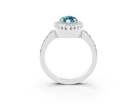 White gold Marquise Cut Diamond Halo Ring with Pavé Band and Prong Setting_3