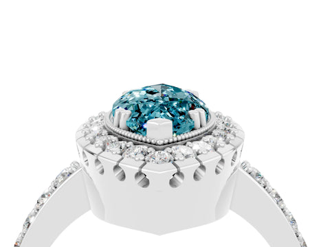 White gold Marquise Cut Diamond Halo Ring with Pavé Band and Prong Setting_4