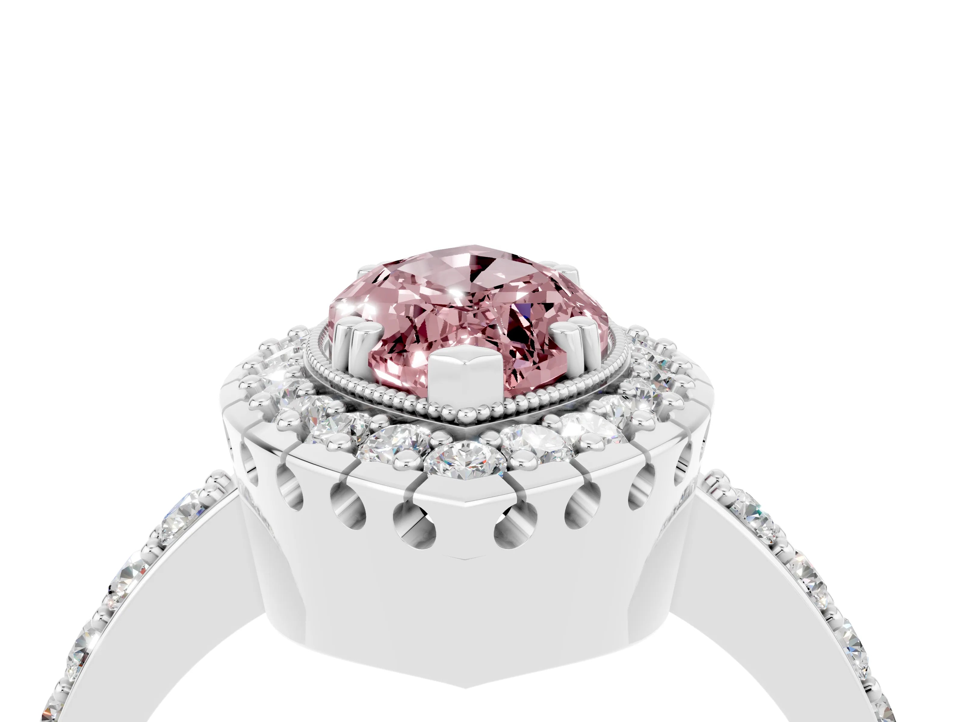 White gold Marquise Cut Diamond Halo Ring with Pavé Band and Prong Setting_4