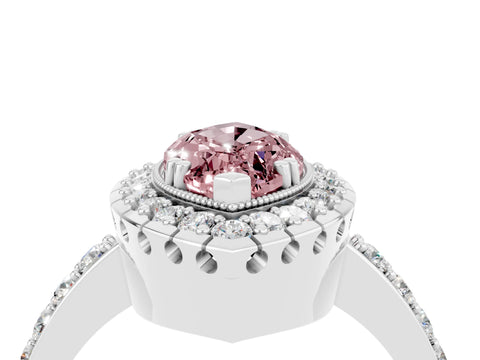 White gold Marquise Cut Diamond Halo Ring with Pavé Band and Prong Setting_4