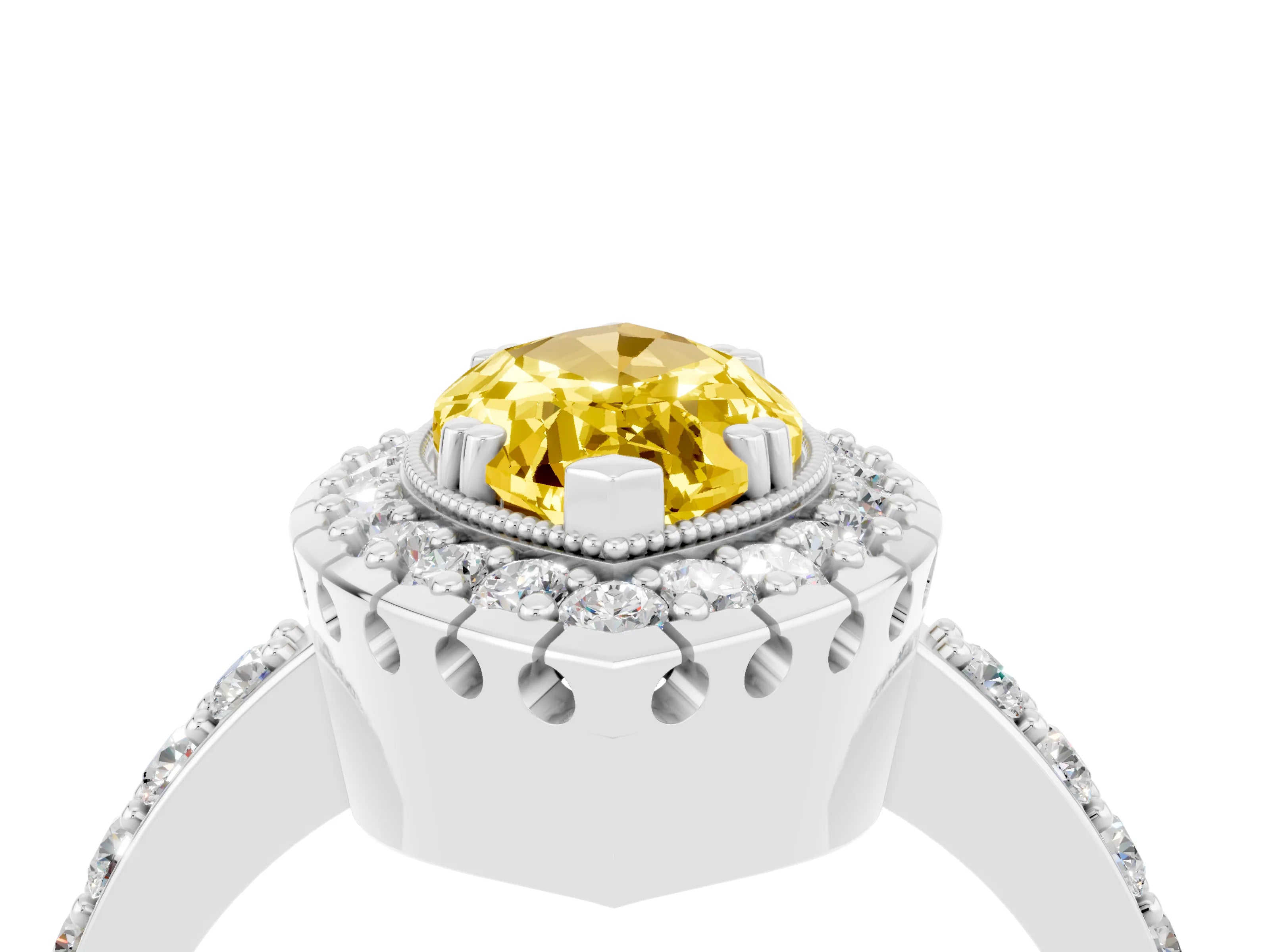 White gold Marquise Cut Diamond Halo Ring with Pavé Band and Prong Setting_4