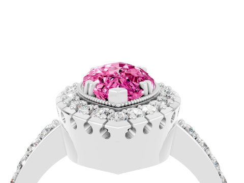 White gold Marquise Cut Diamond Halo Ring with Pavé Band and Prong Setting_4
