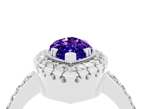 White gold Marquise Cut Diamond Halo Ring with Pavé Band and Prong Setting_4