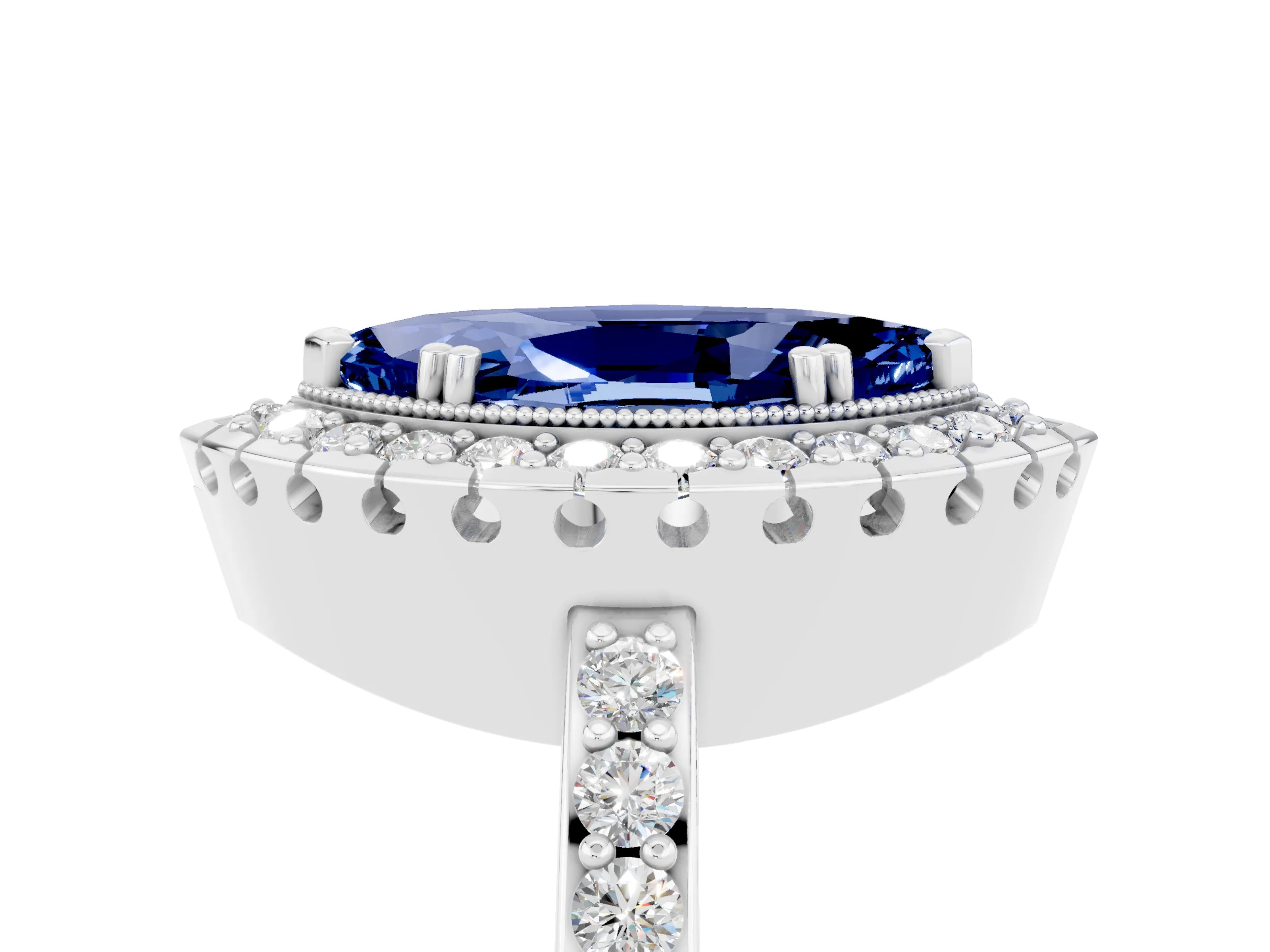 White gold Marquise Cut Diamond Halo Ring with Pavé Band and Prong Setting_5