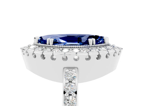 White gold Marquise Cut Diamond Halo Ring with Pavé Band and Prong Setting_5