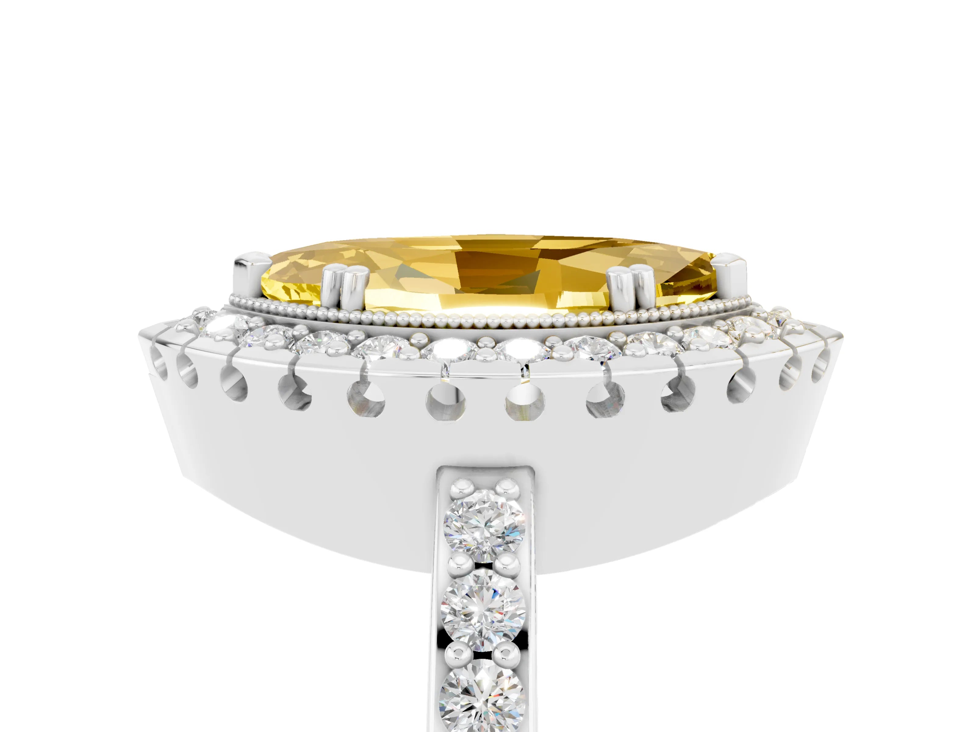 White gold Marquise Cut Diamond Halo Ring with Pavé Band and Prong Setting_5