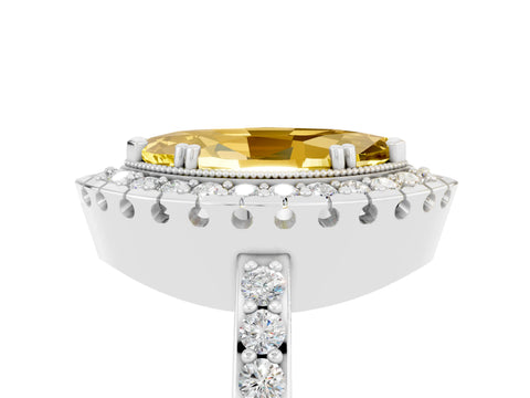 White gold Marquise Cut Diamond Halo Ring with Pavé Band and Prong Setting_5