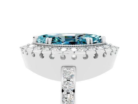White gold Marquise Cut Diamond Halo Ring with Pavé Band and Prong Setting_5
