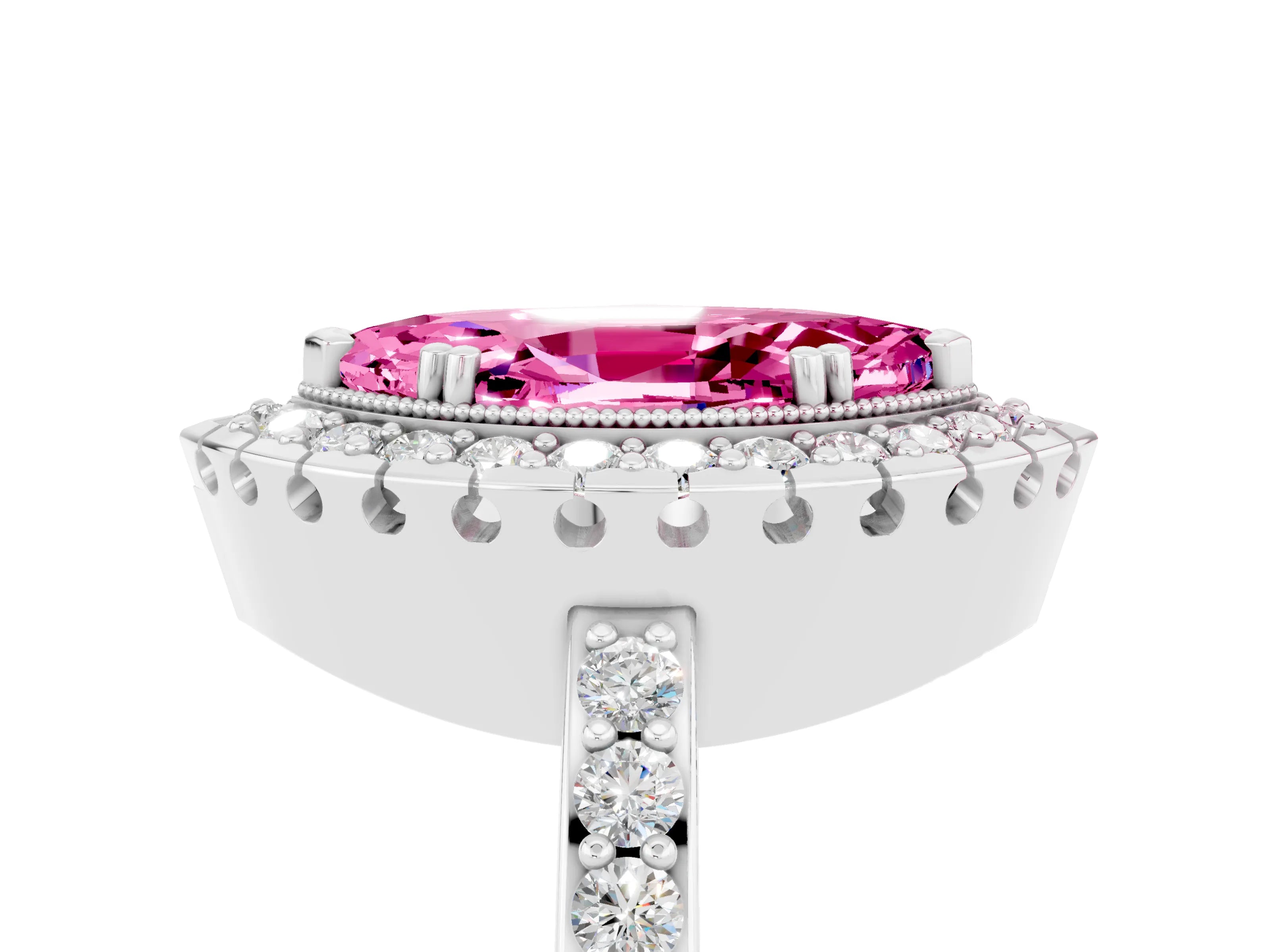 White gold Marquise Cut Diamond Halo Ring with Pavé Band and Prong Setting_5