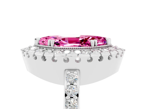 White gold Marquise Cut Diamond Halo Ring with Pavé Band and Prong Setting_5