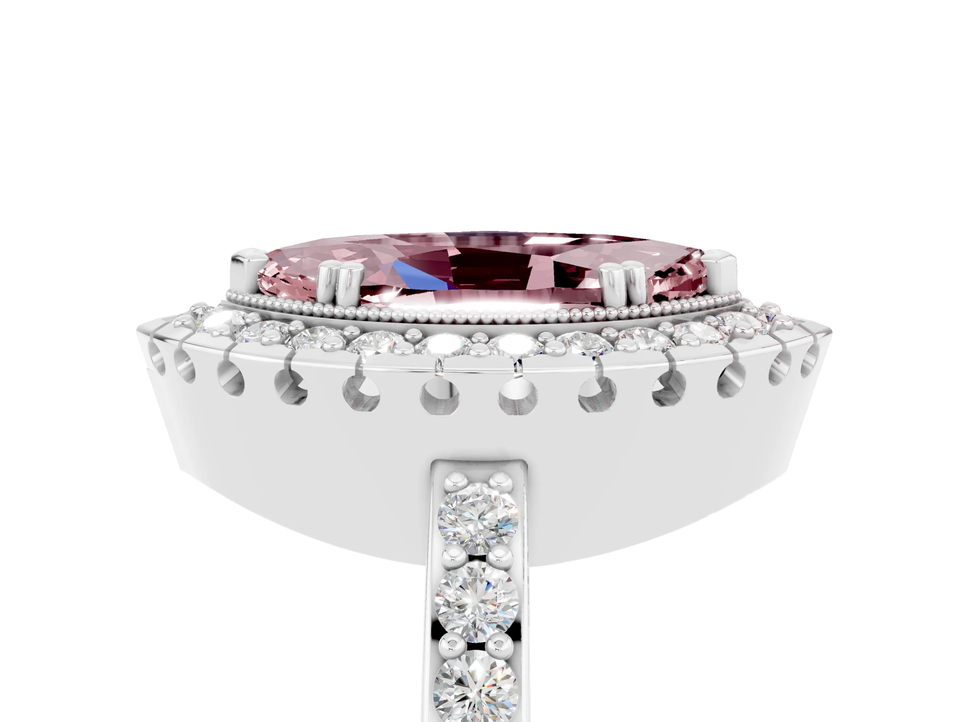 White gold Marquise Cut Diamond Halo Ring with Pavé Band and Prong Setting_5
