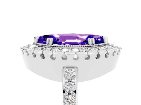 White gold Marquise Cut Diamond Halo Ring with Pavé Band and Prong Setting_5