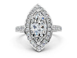White gold Marquise Cut Diamond Halo Ring with Pavé Band and Prong Setting_7