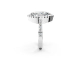White gold Marquise Cut Diamond Halo Ring with Pavé Band and Prong Setting_9