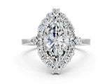White gold Marquise Cut Diamond Halo Ring with Pear Side Stones and Prong Setting_73