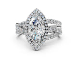 White gold Marquise Cut Diamond Halo Ring with Round Split Shank and Prong Setting_12