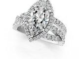 White gold Marquise Cut Diamond Halo Ring with Round Split Shank and Prong Setting_13
