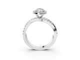 White gold Marquise Cut Diamond Halo Ring with Round Split Shank and Prong Setting_15