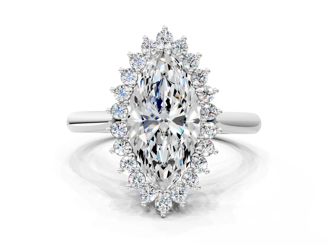 White gold Marquise Cut Diamond Halo Ring with Solitaire Band and Prong Setting_83