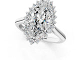 White gold Marquise Cut Diamond Halo Ring with Solitaire Band and Prong Setting_84
