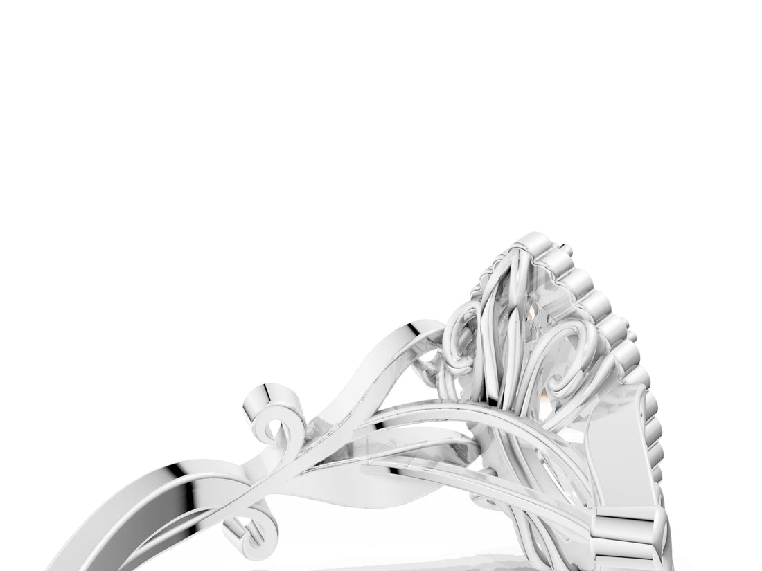 White gold Marquise Cut Diamond Halo Ring with Vintage Split Shank and Four-Prong Setting_59