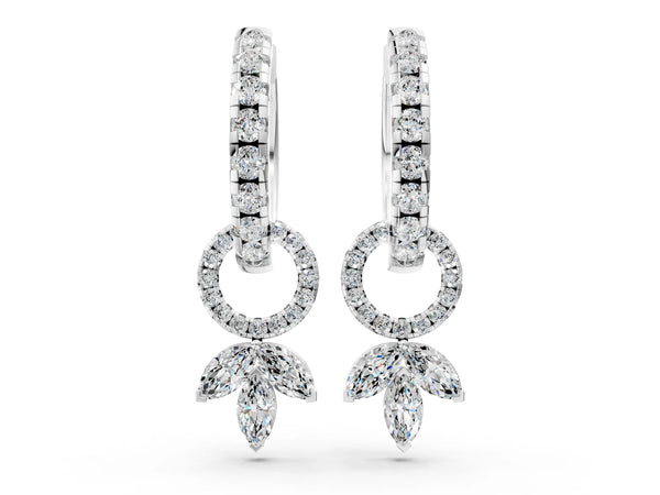 Platinum Round and Marquise Diamond Huggie Drop Earrings