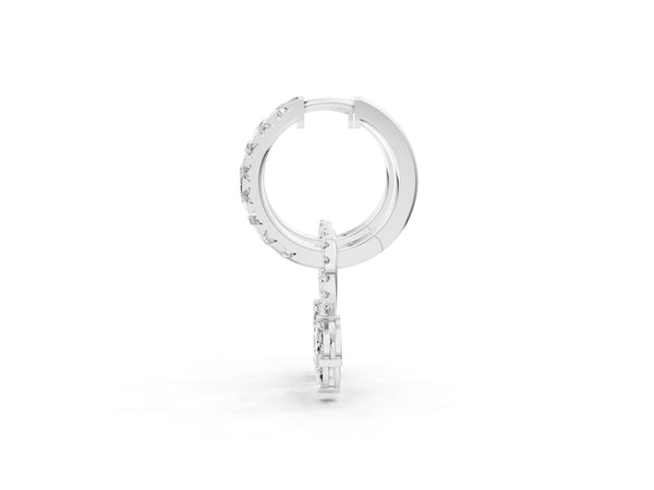 Silver Round and Marquise Diamond Huggie Drop Earrings